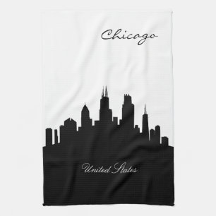Black and White Chicago Skyline Tea Towel