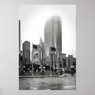 Black and White Chicago USA FLAG photography Poster