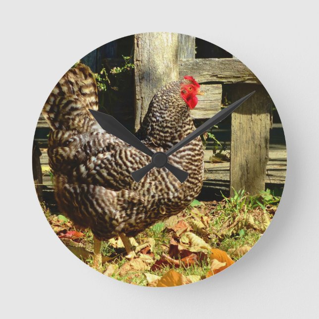Black and white Chicken Round Clock (Front)