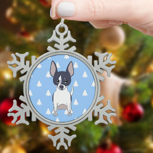 Black and White Chihuahua Christmas Tree Pattern Snowflake Pewter Christmas Ornament