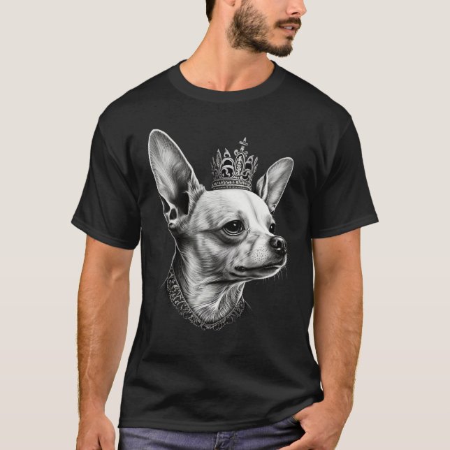 Black and White Chihuahua Dog on Crown Chihuahua 1 T-Shirt (Front)