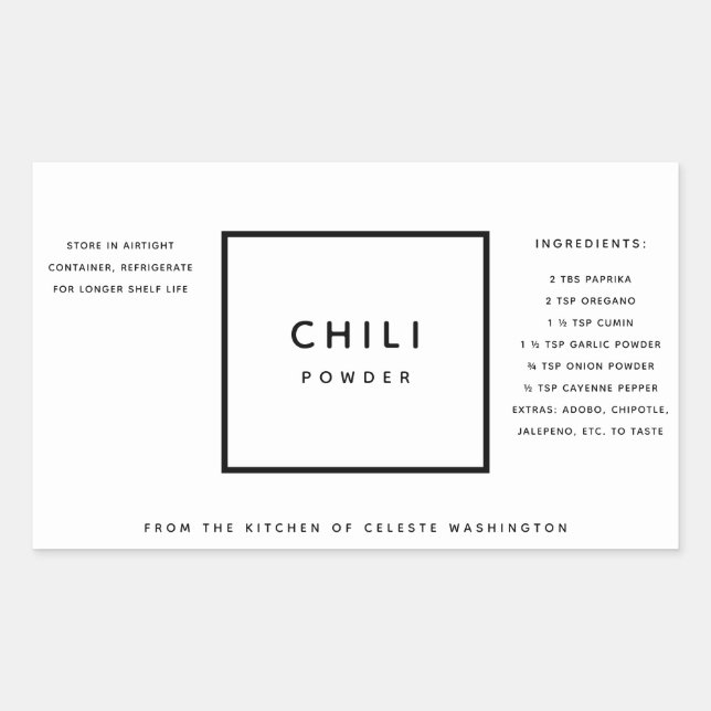 Black and White Chilli Powder Spice Blend Rectangular Sticker (Front)