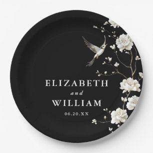 Black And White Chinoiserie Floral Garden Wedding Paper Plate