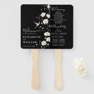 Black And White Chinoiserie Floral Wedding Program Hand Fan