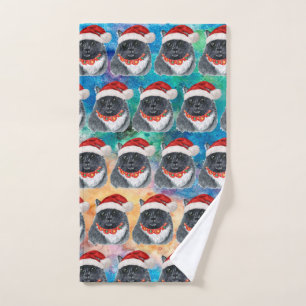 Black and White Christmas Cat Christmas Hand Towel