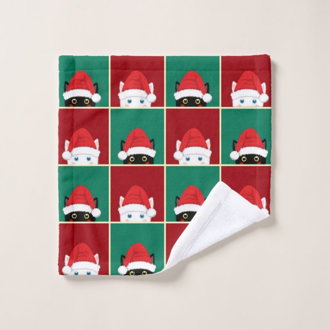 Black And White Christmas Cats Bath Towel Set (Wash Cloth)