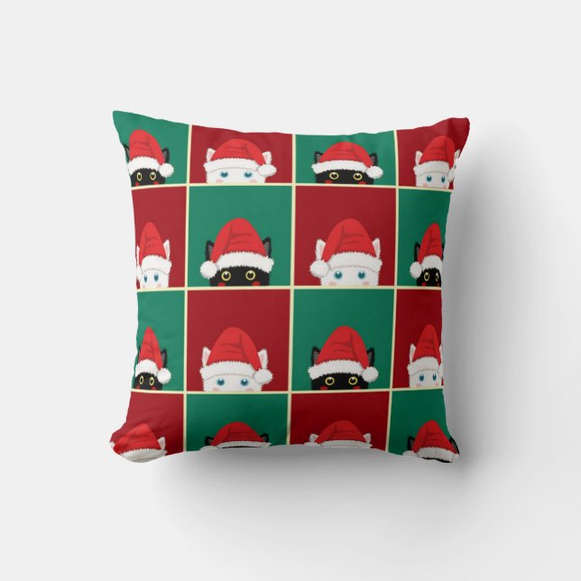Black And White Christmas Cats Cushion (Front)