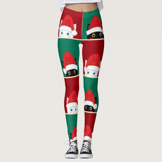 Black And White Christmas Cats Leggings (Front)