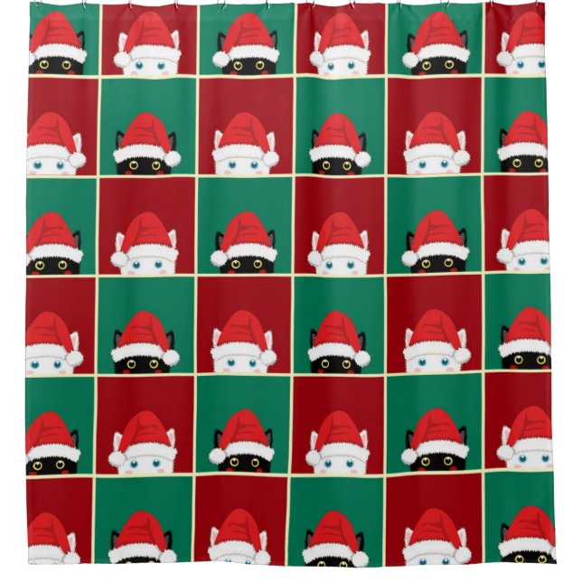 Black And White Christmas Cats Shower Curtain (Front)