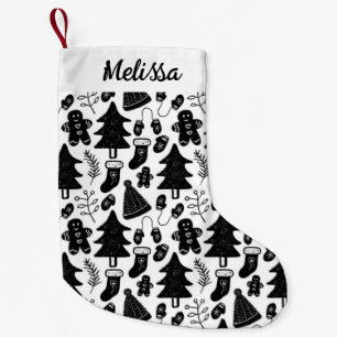 Black and White Christmas Doodle Pattern Small Christmas Stocking