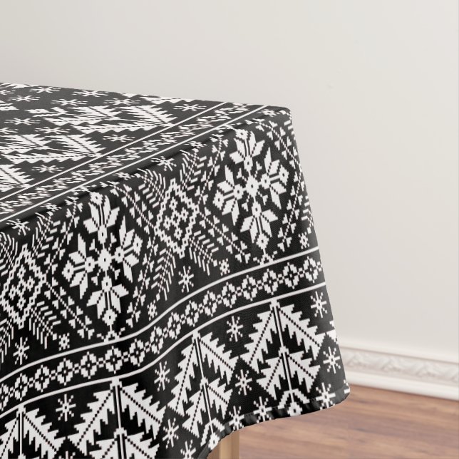 Black and White Christmas Fair Isle Pattern Tablecloth (In Situ)