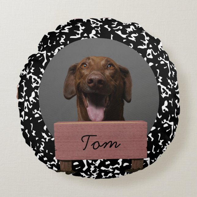 black and white christmas holiday Custom Dog   Round Cushion (Front)