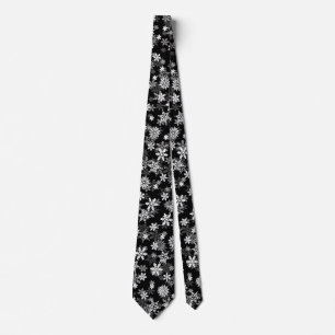 Black and White Christmas Holiday Snowflakes Tie