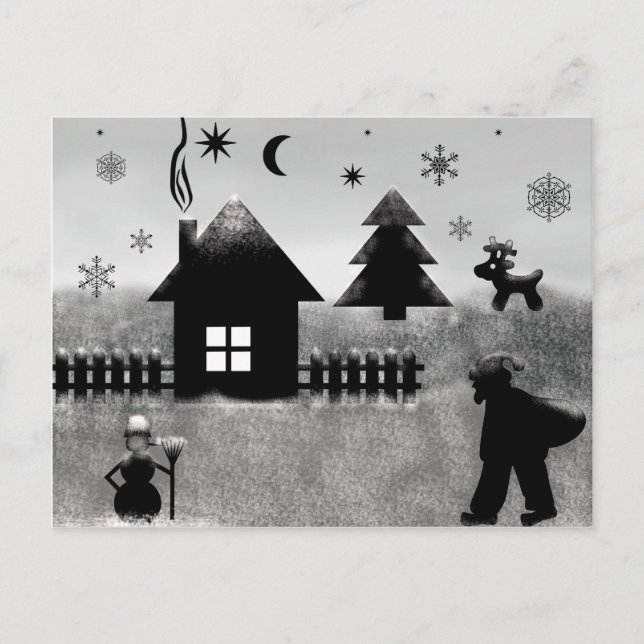 Black And White Christmas illustration Postcard (Front)