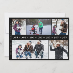 Black and white Christmas JOY 5 photo collage Holiday Card