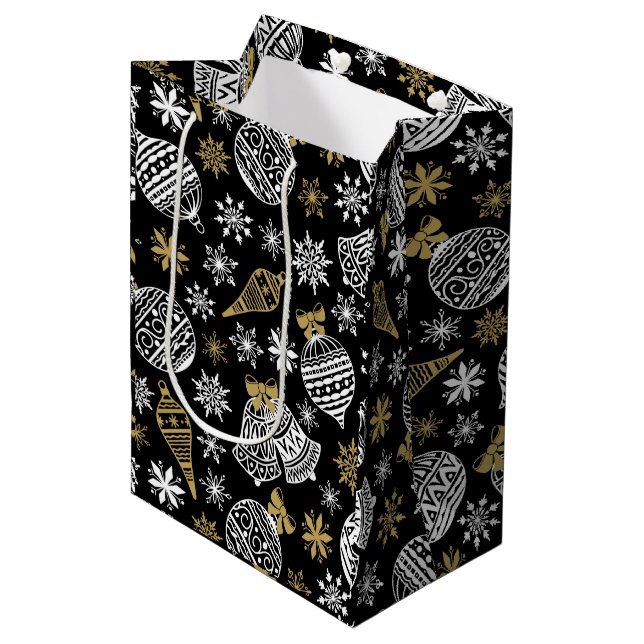 Black and White Christmas  Medium Gift Bag (Front Angled)