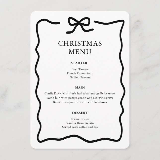 Black and White Christmas Menu (Front)