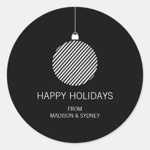 Black and White Christmas Ornament Classic Round Sticker