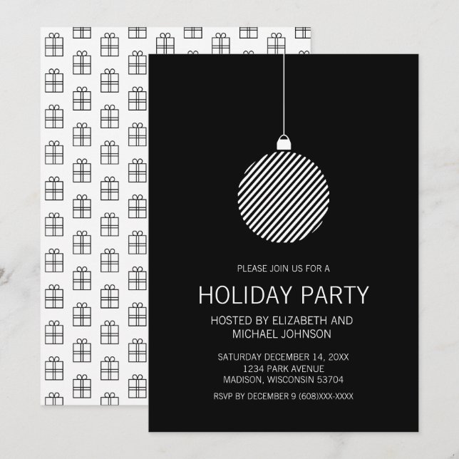 Black and White Christmas Ornament Holiday Party Invitation (Front/Back)