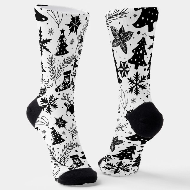 Black and White Christmas Pattern Socks  (Holiday vibes, modern style.  )