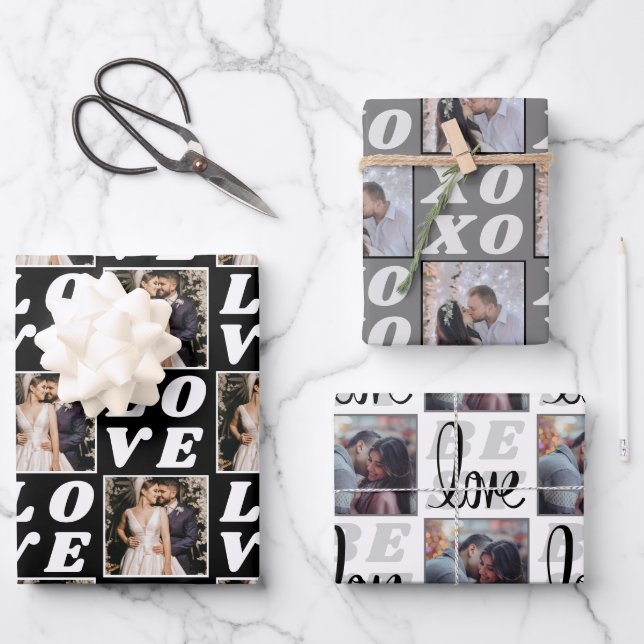 Black And White Christmas Photo 3 Gift Wrapping Paper Sheet (Front)