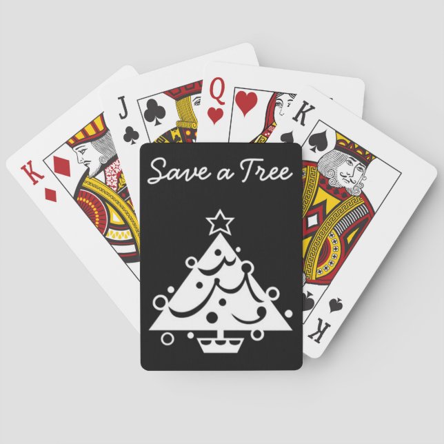 Black and White Christmas Save The Tree Playing Cards (Back)