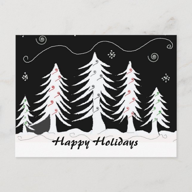 Black and White Christmas Scene Holiday Postcard (Front)