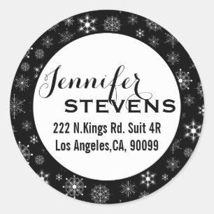 Black And White Christmas Snowflakes Classic Round Sticker