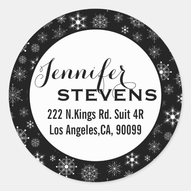 Black And White Christmas Snowflakes Classic Round Sticker (Front)