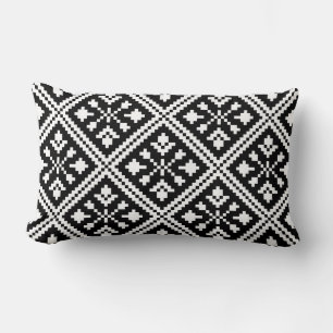 Black and White Christmas Snowflakes Pattern Lumbar Cushion