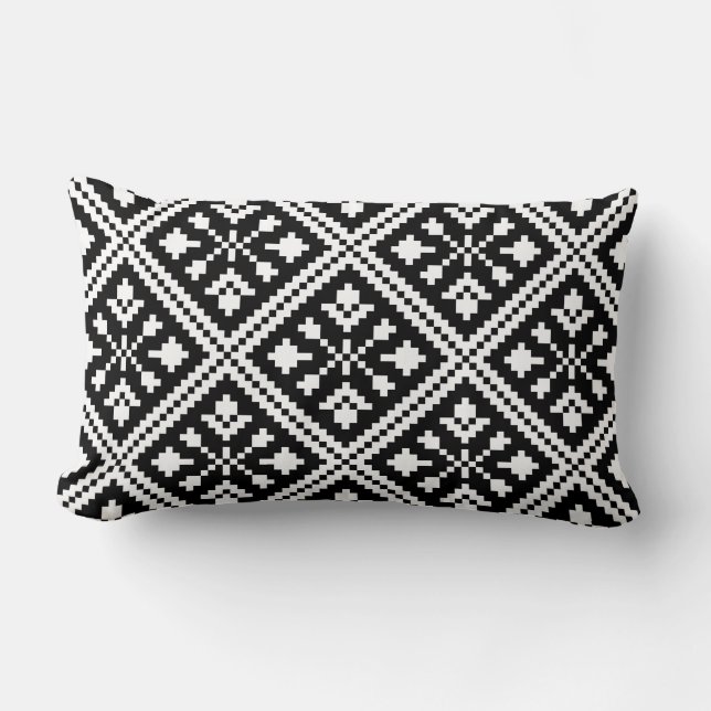 Black and White Christmas Snowflakes Pattern Lumbar Cushion (Front)