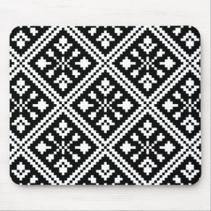 Black and White Christmas Snowflakes Pattern Mouse Mat