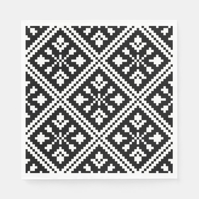 Black and White Christmas Snowflakes Pattern Napkin (Front)