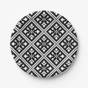 Black and White Christmas Snowflakes Pattern Paper Plate