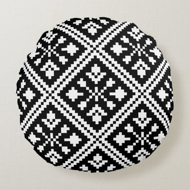 Black and White Christmas Snowflakes Pattern Round Cushion (Front)