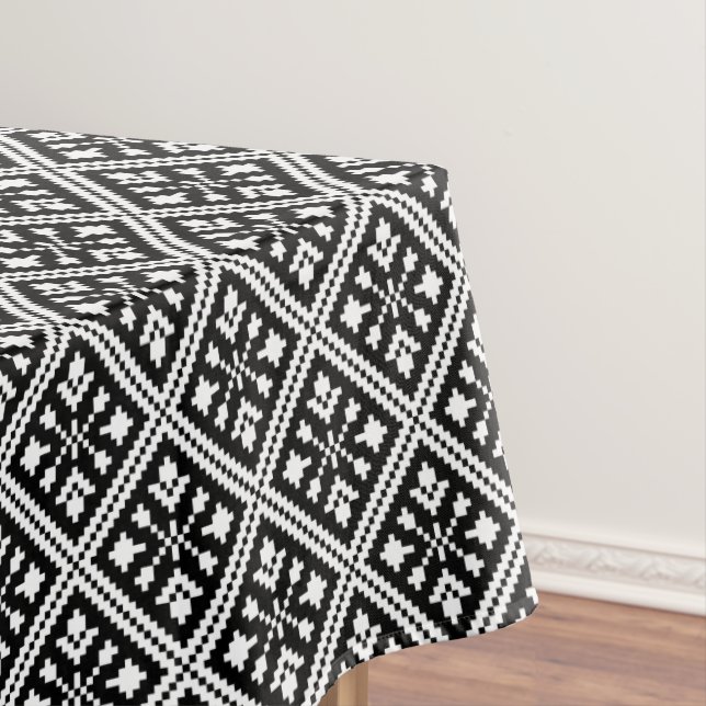 Black and White Christmas Snowflakes Pattern Tablecloth (In Situ)