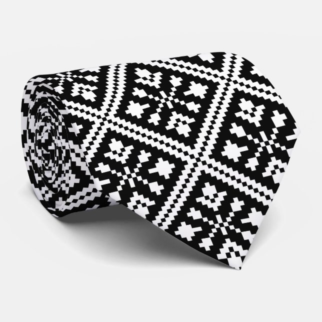 Black and White Christmas Snowflakes Pattern Tie (Rolled)