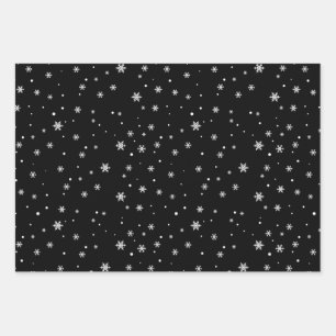 Black and White Christmas Snowflakes Wrapping Paper Sheet