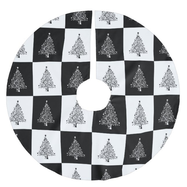 Black And White Christmas Tree Brushed Polyester Tree Skirt (Front)