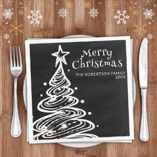 Black and White Christmas Tree Christmas Party Napkin
