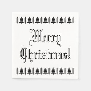 Black and White Christmas Tree Custom Text Modern Napkin