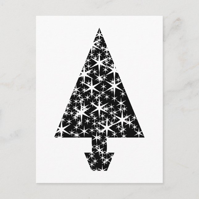 Black and White Christmas Tree Design. Holiday Postcard (Front)