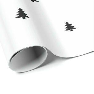 Black and White Christmas Tree Font Pattern Wrapping Paper