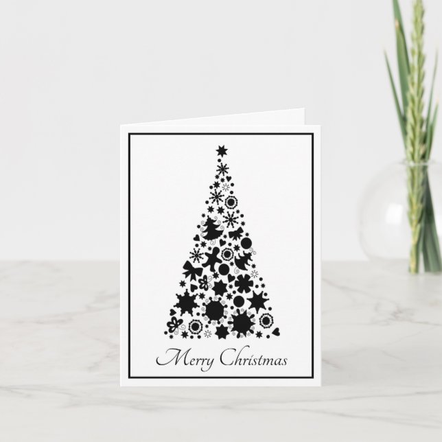 Black and White Christmas Tree Holiday Card (Front)