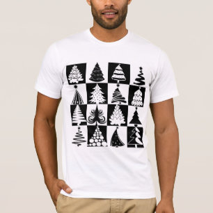 Black And White Christmas Tree Holiday Pattern T-Shirt