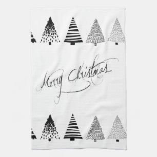 “Black and White Christmas Tree” Kitchen Towel