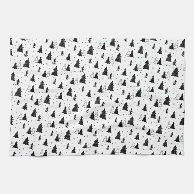 Black and White Christmas Tree Kitchen Towels (Horizontal)