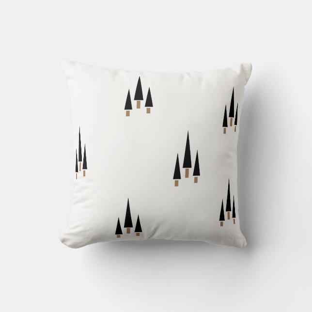 Black and White Christmas Tree Minimalist Cushion (Front)