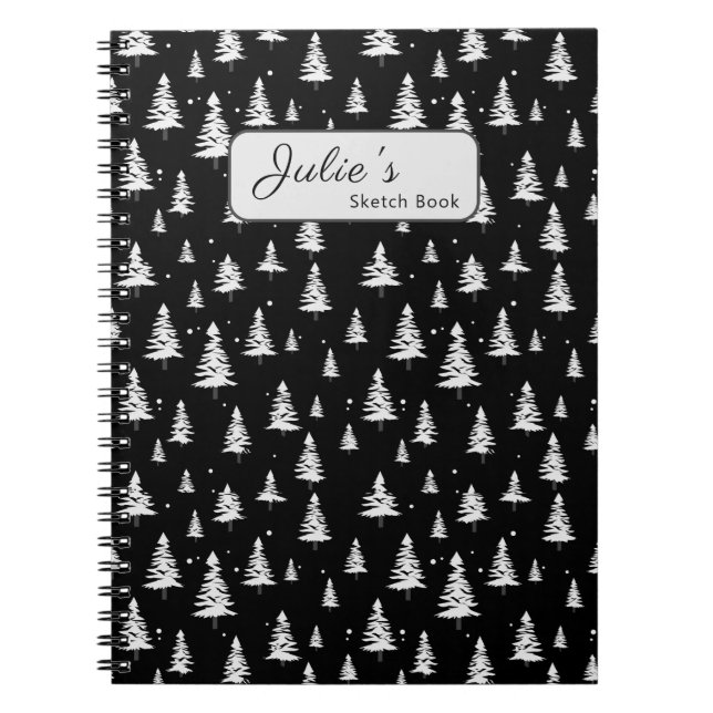 Black and White Christmas Tree  Notebook (Front)