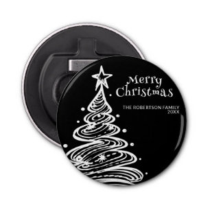 Black and White Christmas Tree Party Bottle Opener